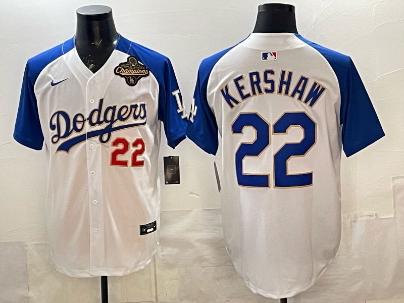 Men Los Angeles Dodgers #22 Kershaw White blue Game 2026 Nike MLB Jersey style 0066->los angeles dodgers->MLB Jersey